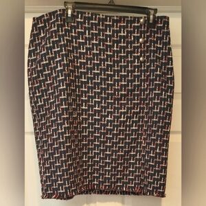 NWT Women's Talbots Red White & Blue Boucle Wrap Fringe Skirt Plus Size 16 NEW!!